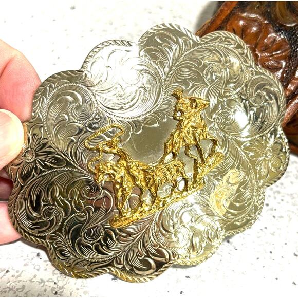 Vintage Montana Silversmiths Statement Buckle & Hand Tooled Brown Leather Belt - Picture 12 of 12